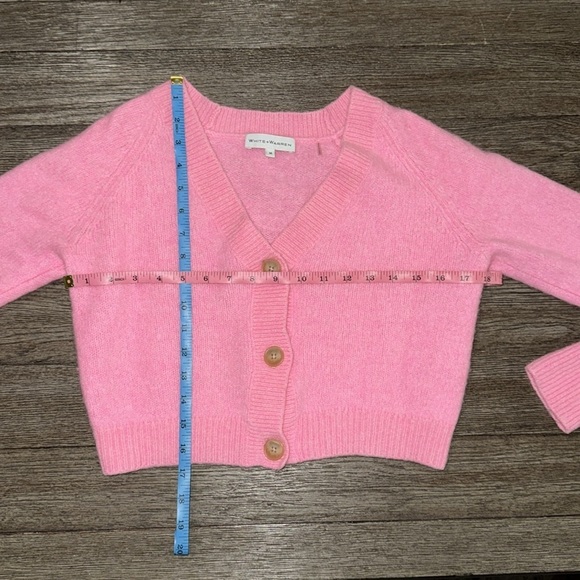 White + Warren Cashmere Featherweight Button Cardigan Pink - Picture 7 of 10